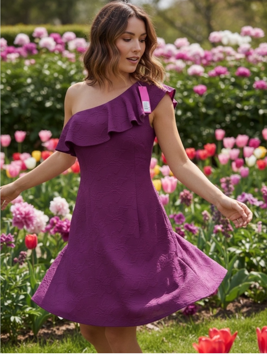 Nwt Lilly Pulitzer Amarena Cherry Knit Pucker Jacquard One Shoulder Dress